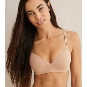 32D Aerie Bra Be Real Happy Wirefree Push Up Padded T-Shirt Microfiber Tan
